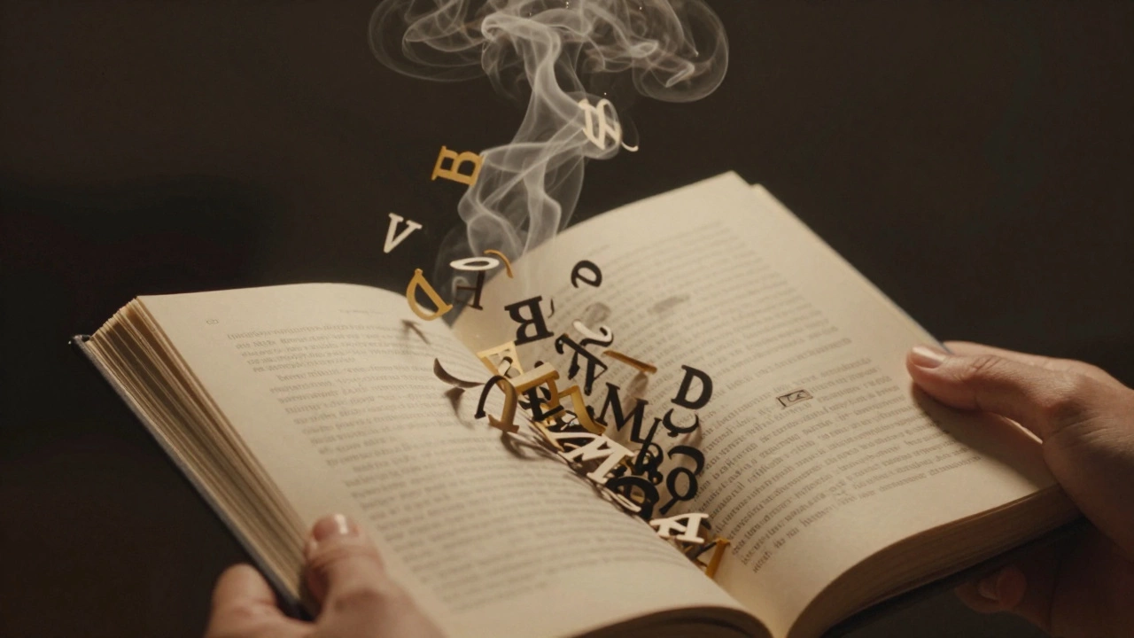 Abstract representation of letters swirling in a book for dyslexia