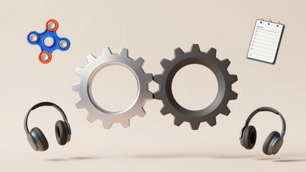 Abstract gears symbolizing balanced support for co-occurring ADHD and autism