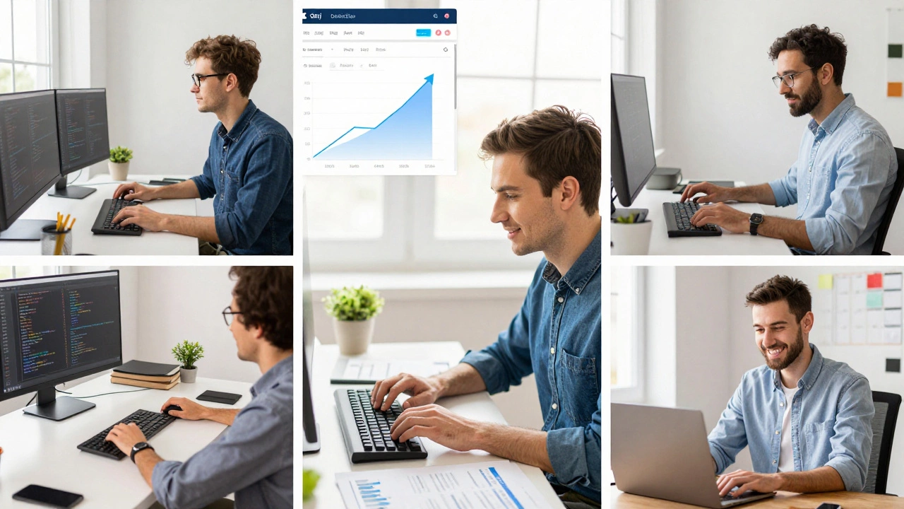 Five remote workers in coding, marketing, writing, VA, and tutoring