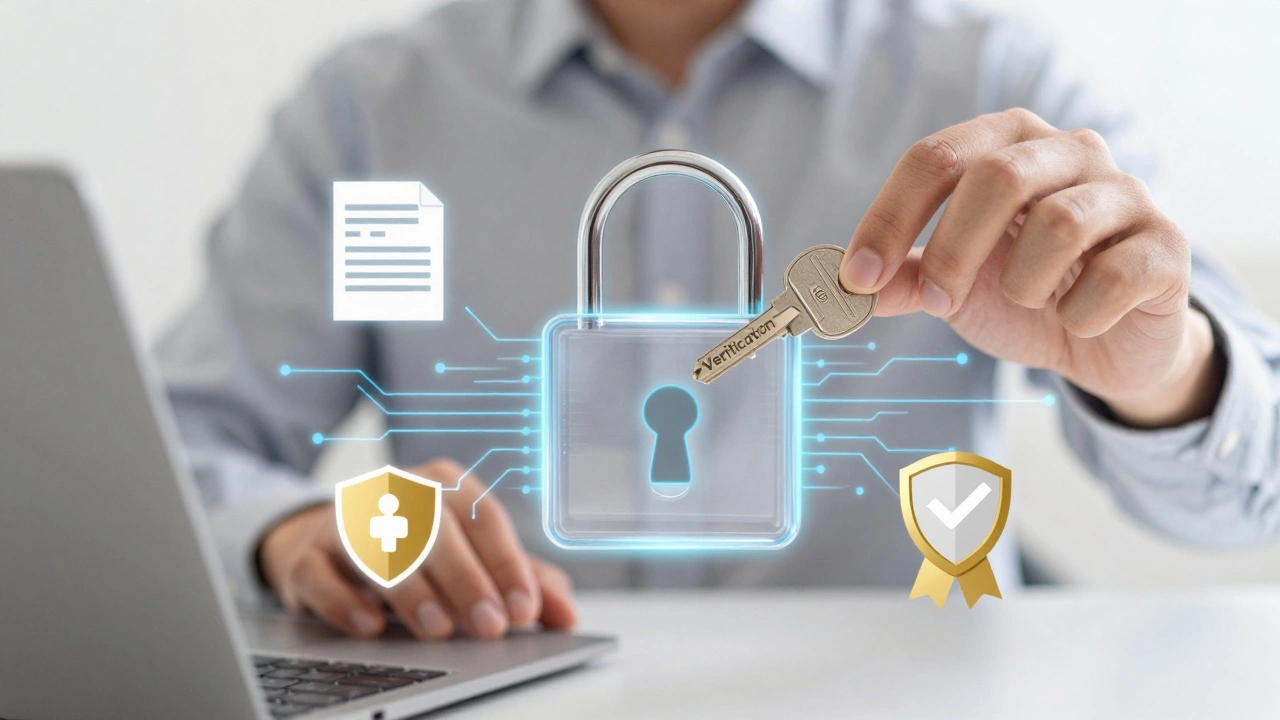 Hands inserting verification key into digital security lock