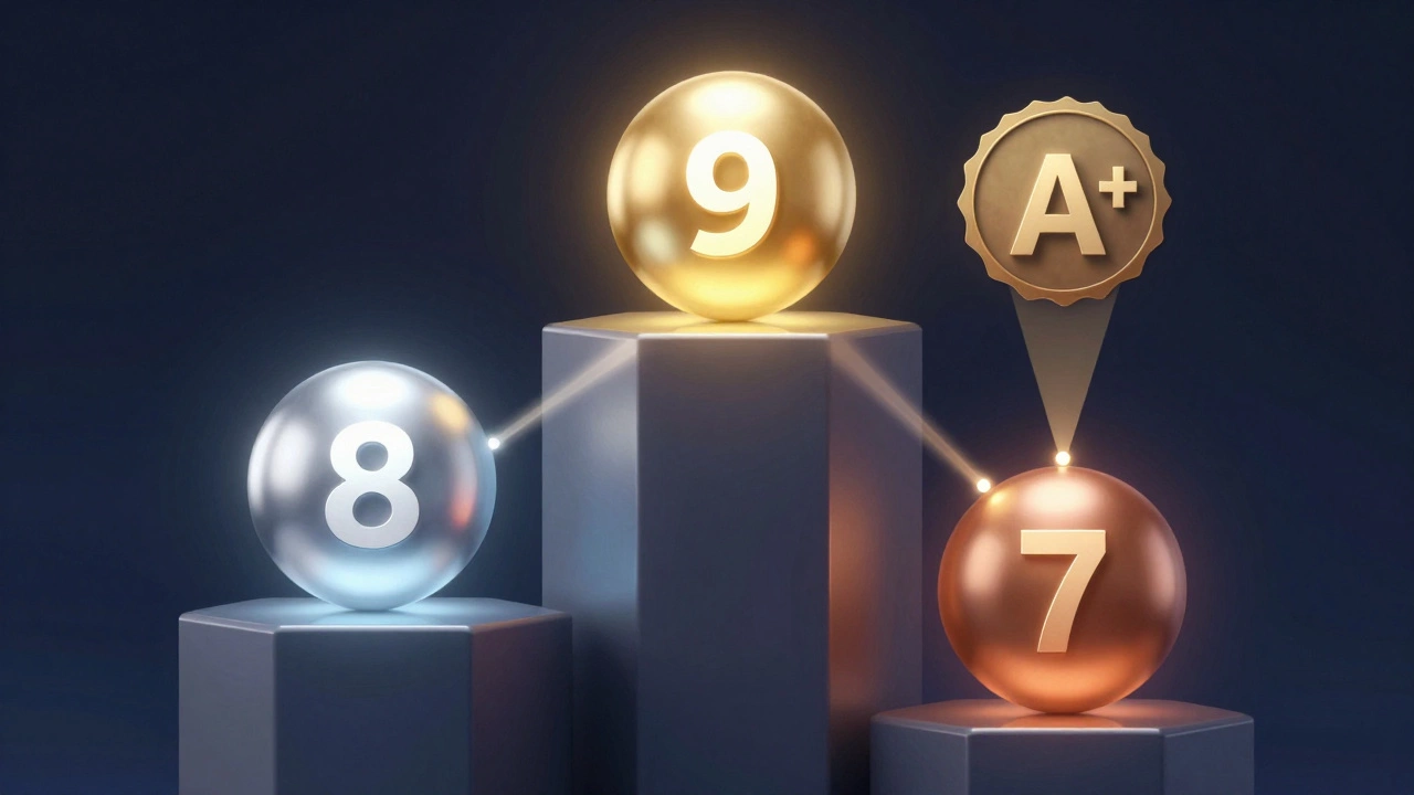 Illustration comparing new GCSE grades 9, 8, and 7 to old A* and A grades