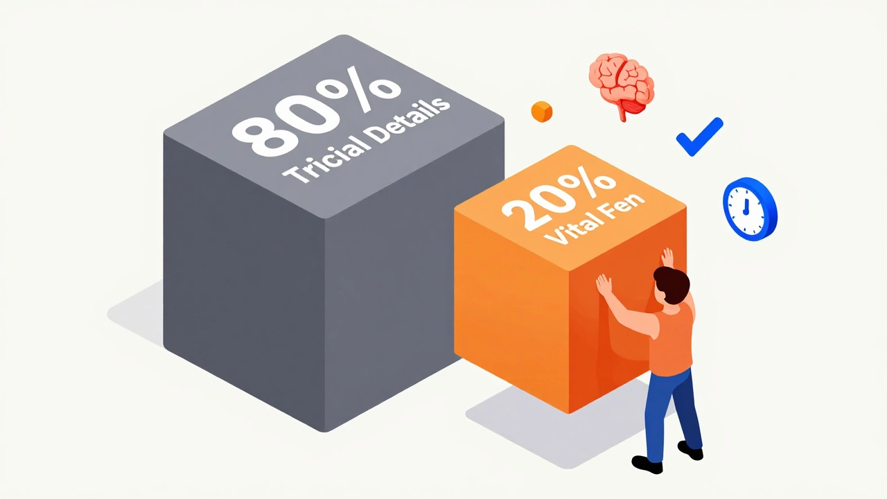 Isometric illustration of prioritizing core topics over minor details for exams