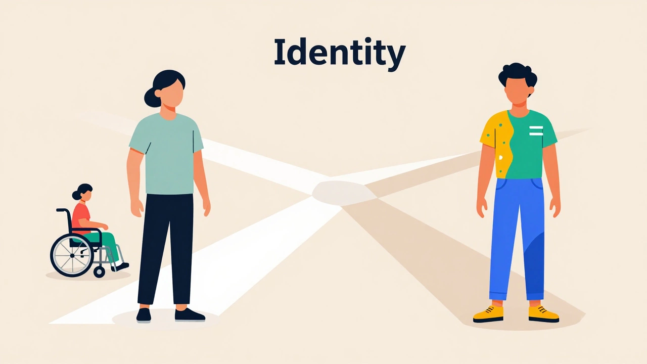 Minimalist illustration comparing person-first and identity-first language concepts