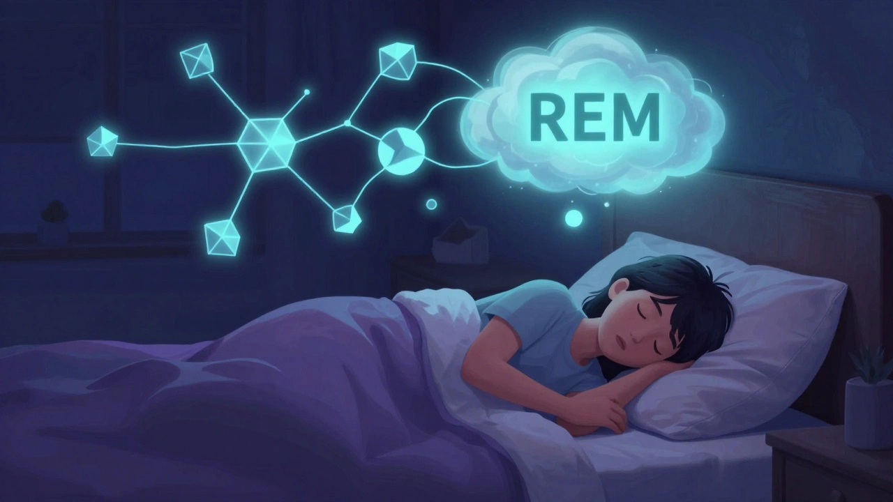 Sleeping student with glowing neural pathways above