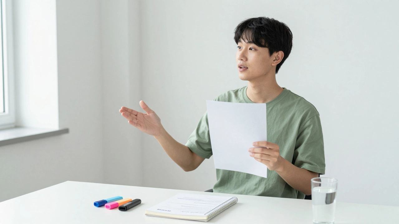 Student practicing active recall in a bright, tidy room