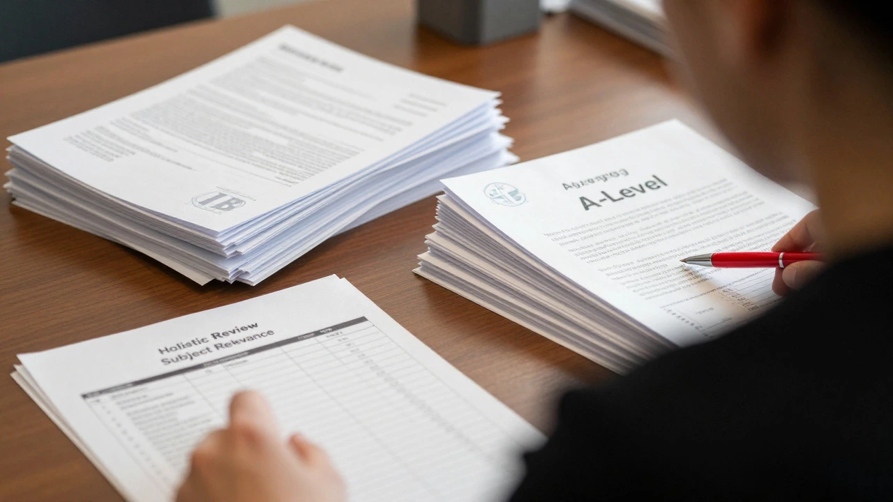 Admissions officer reviewing IB and A-Level university applications