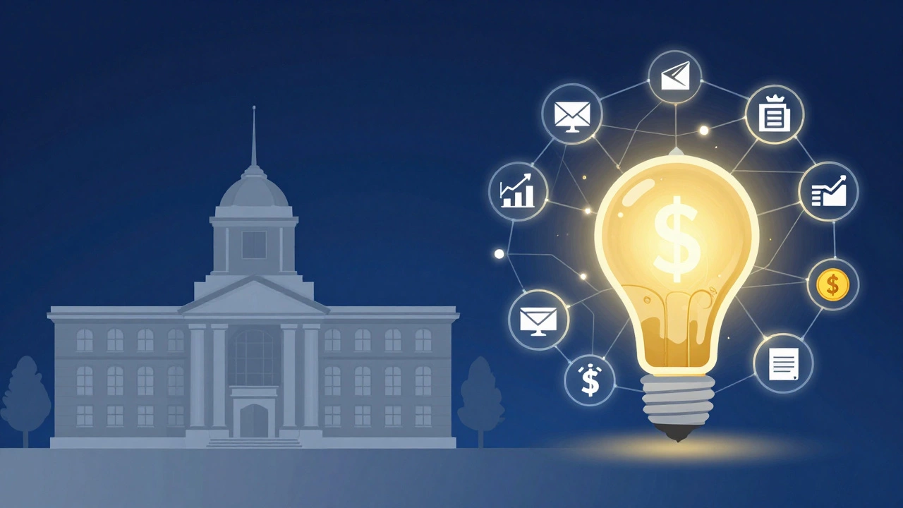 Illustration contrasting old university paths with new digital skills