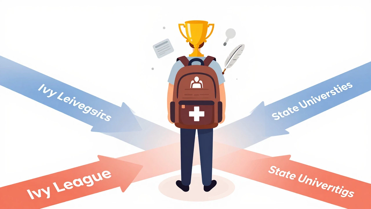 Illustration of a student choosing paths among different university admission options.
