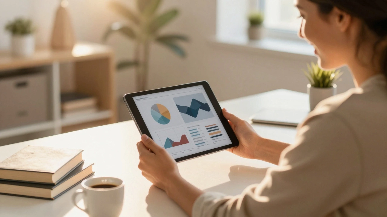 Person holding tablet showing completed project portfolio