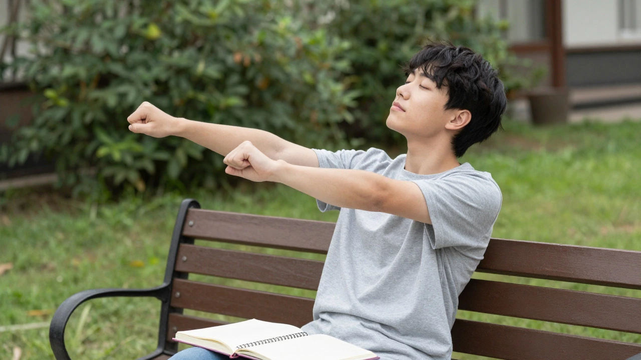 Teenager taking a relaxing outdoor break from studying
