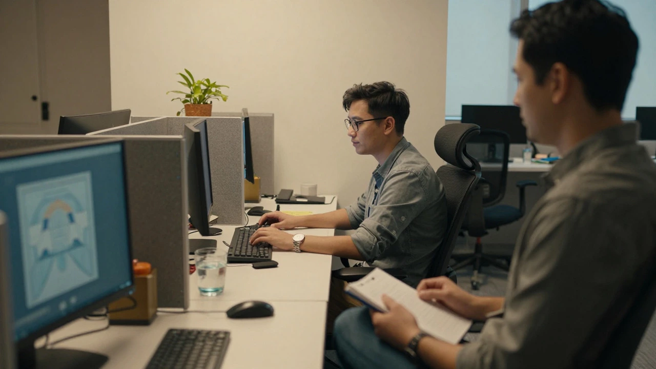 A neurodivergent employee working productively in a supportive, accommodating office environment.