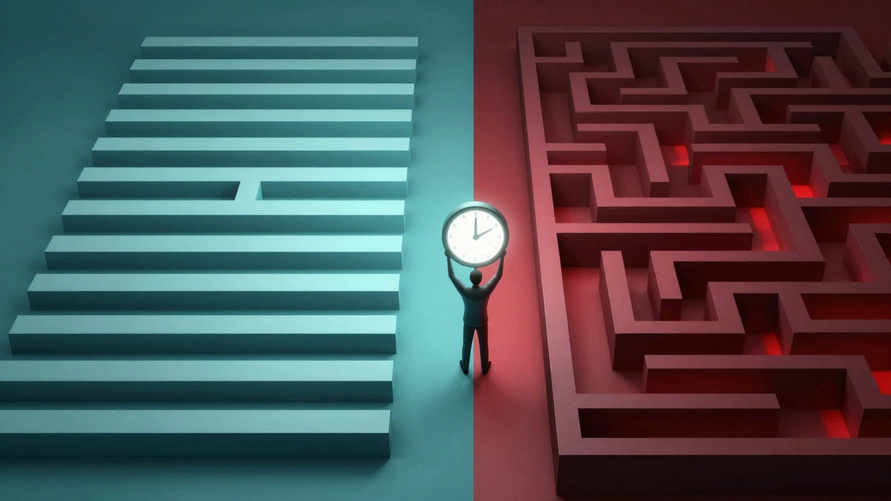 Abstract path showing predictable routines versus chaotic transitions