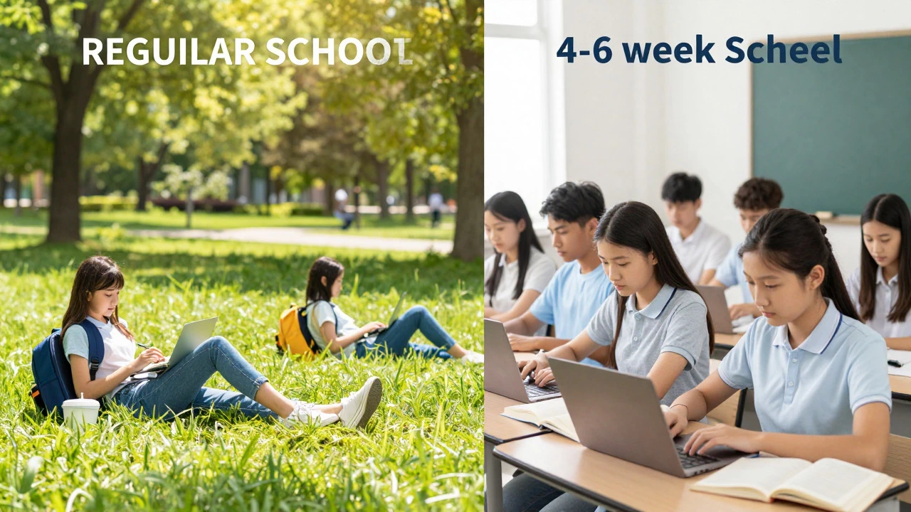 Conceptual art comparing regular school pace with intense summer school sessions