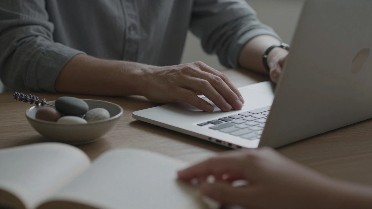 Hands closing a laptop at night, symbolizing the end of online school hours