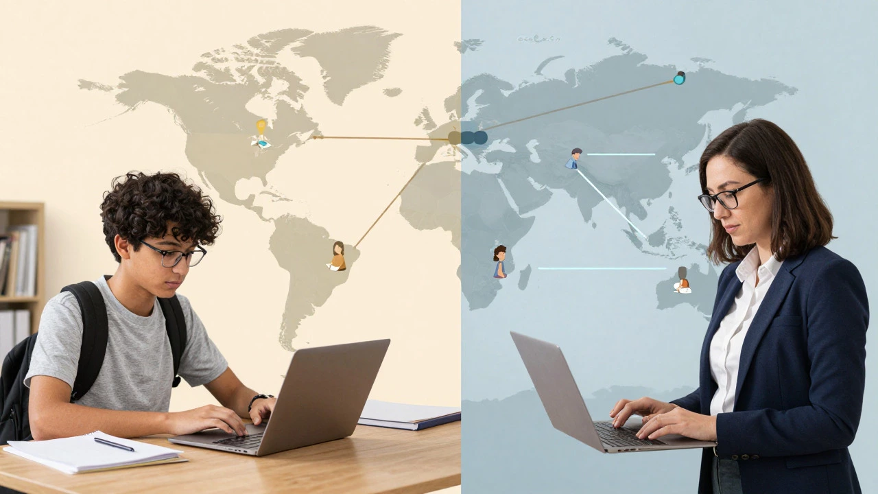 Illustration comparing student tutors and expert teachers in online education