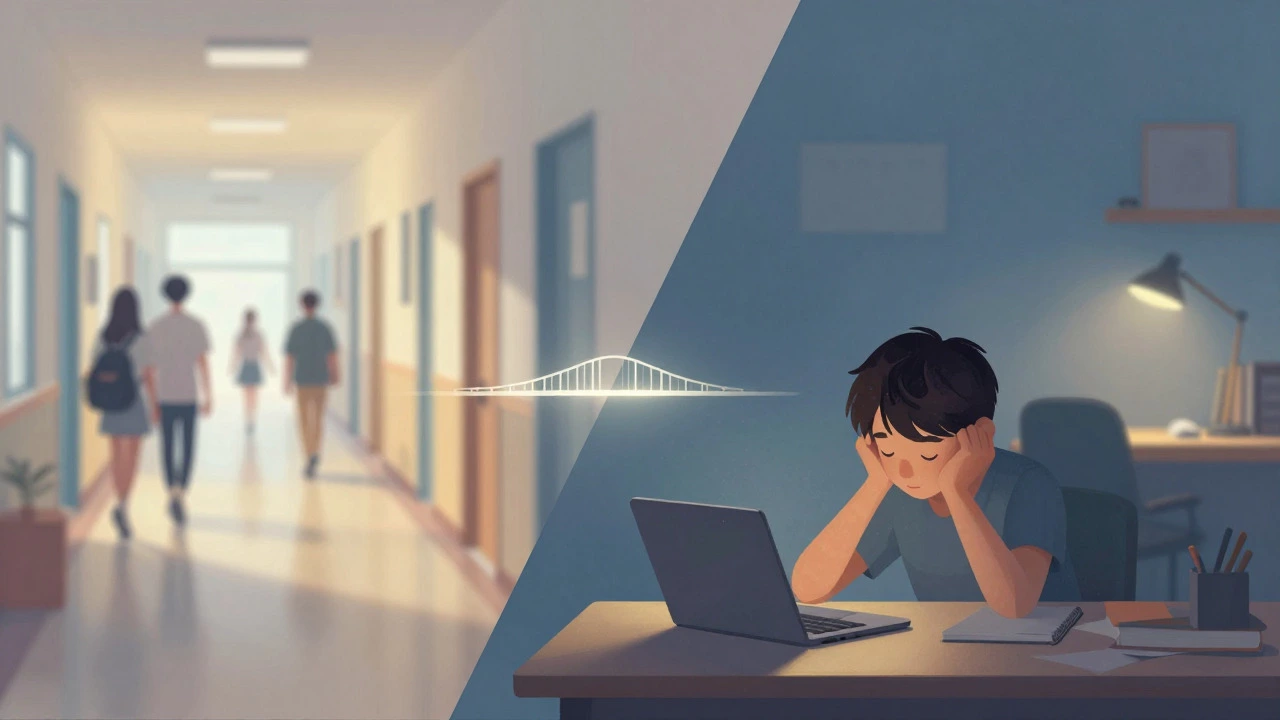 Illustration showing the balance between school socialization and home rest
