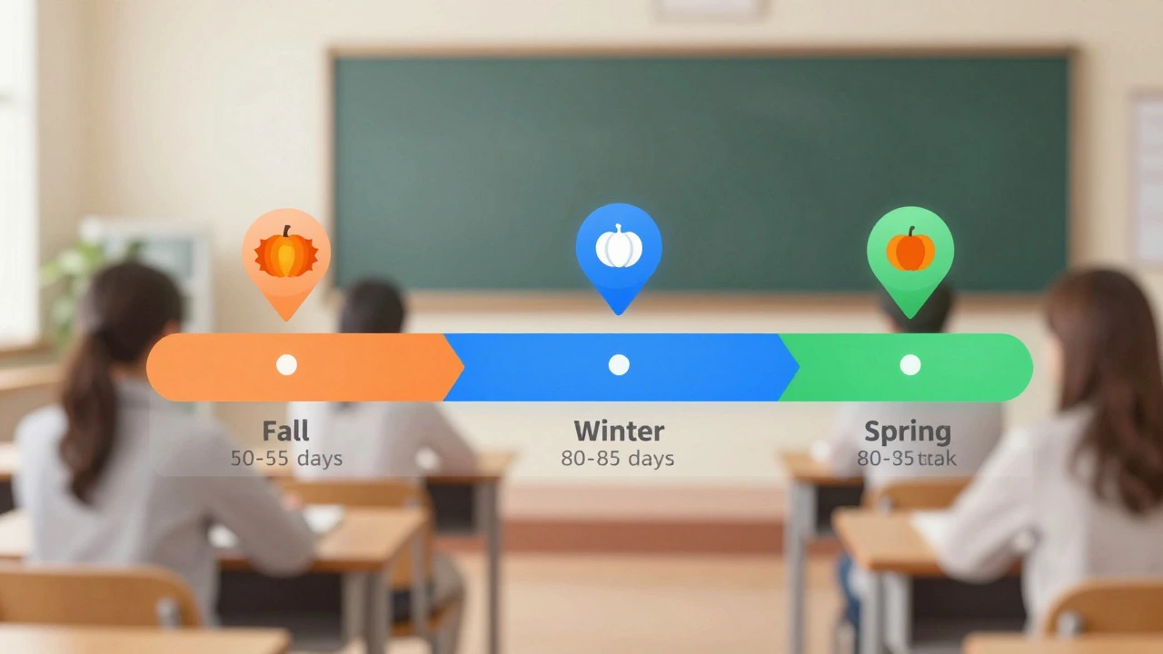 Illustration showing the breakdown of fall, winter, and spring break school terms