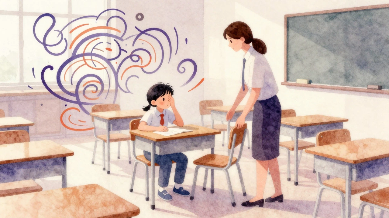 Student in a classroom feeling overwhelmed by a moved chair