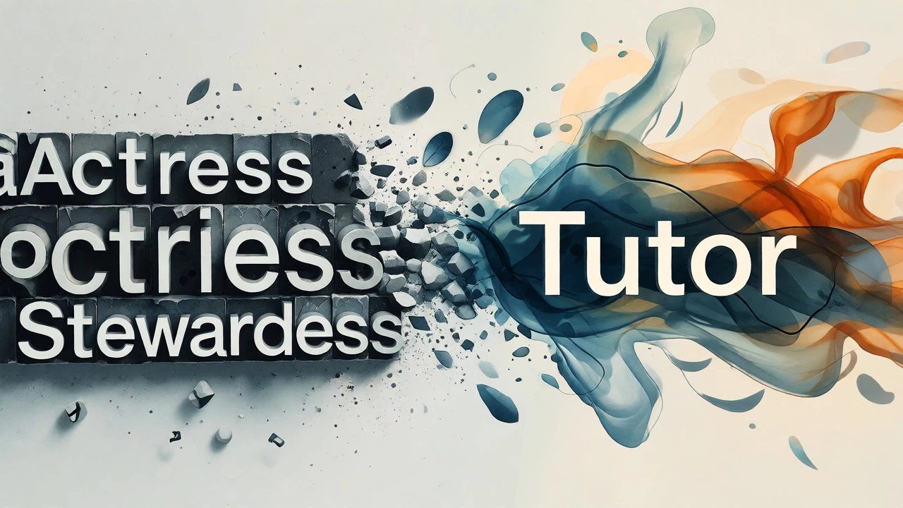 Abstract art contrasting rigid old job titles with fluid, neutral modern terminology.