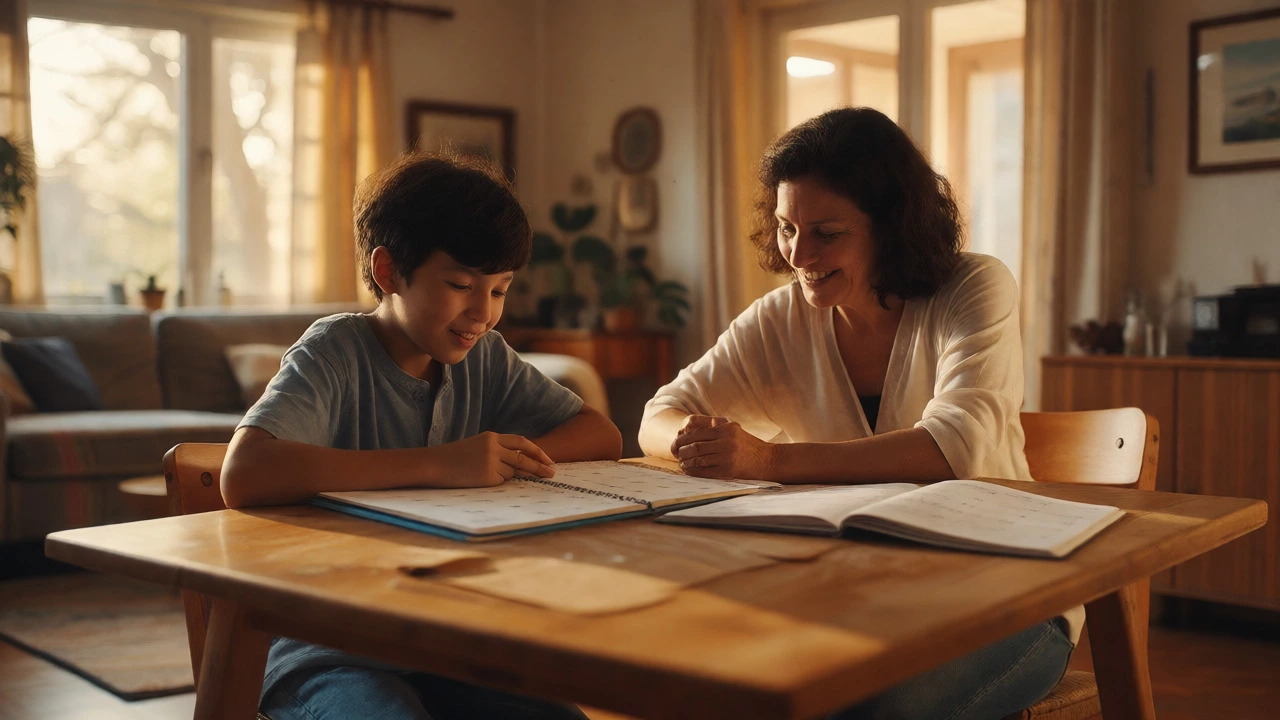 Mother and son planning their homeschool schedule together