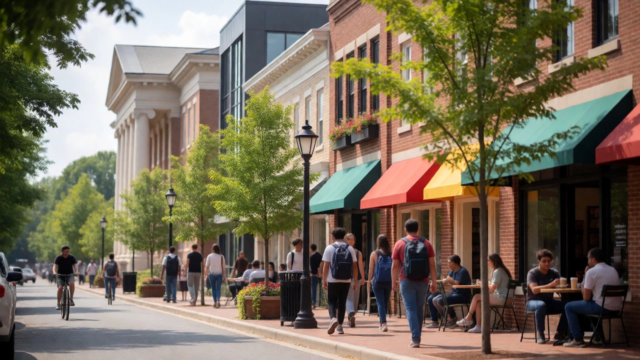 Students walking through downtown Harrisonburg near JMU
