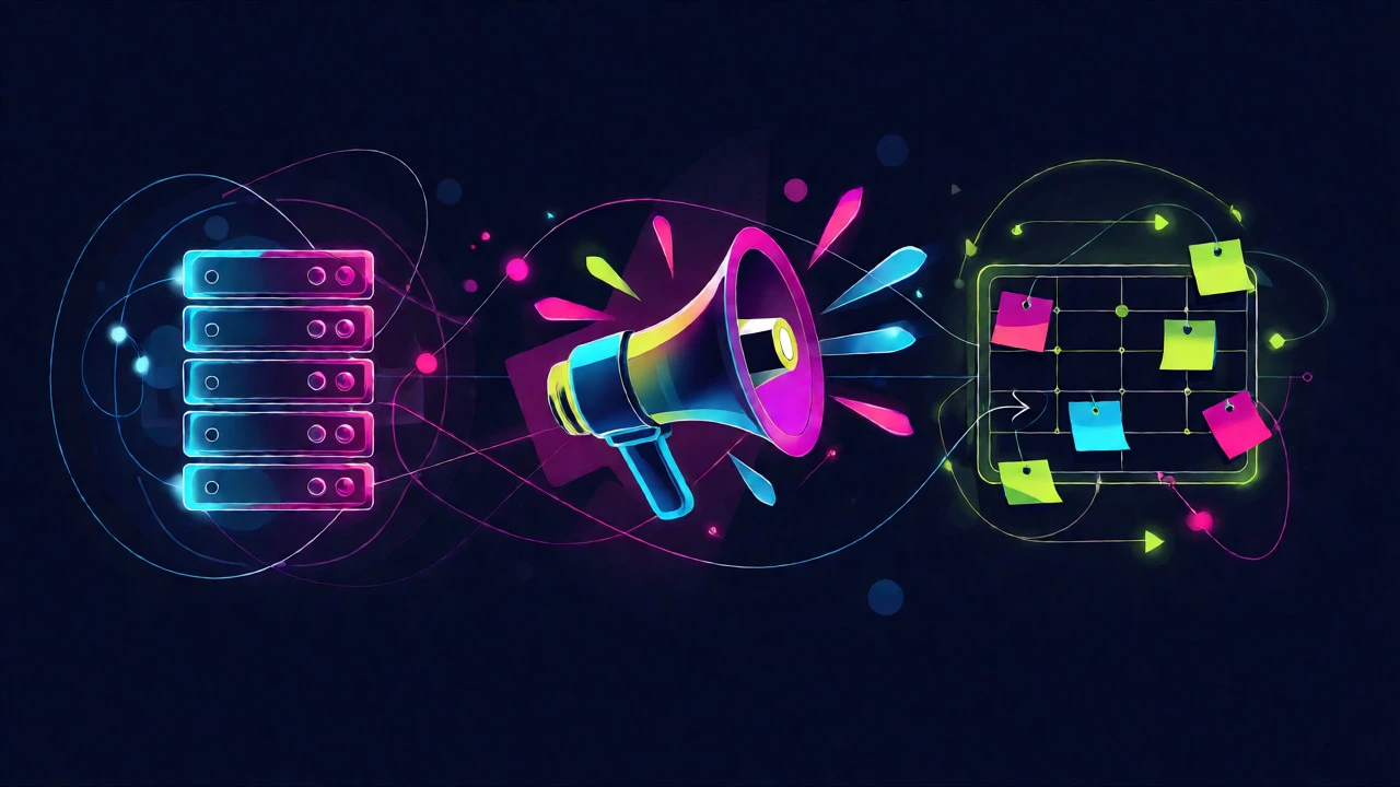 Abstract digital art connecting IT, marketing, and project management icons
